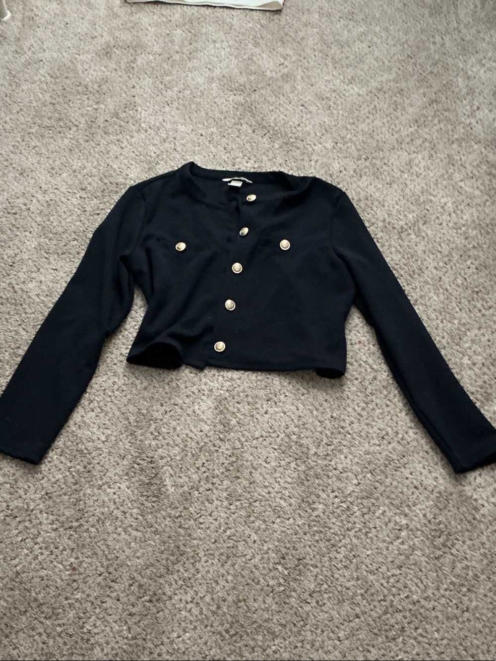 H&M Navy Cropped Cardigan with Gold Buttons
